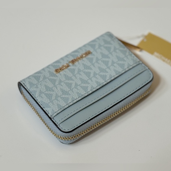Michael Kors Jet Set Travel Card Case Wallet Wallet MK Pale Ocean - Picture 3 of 10